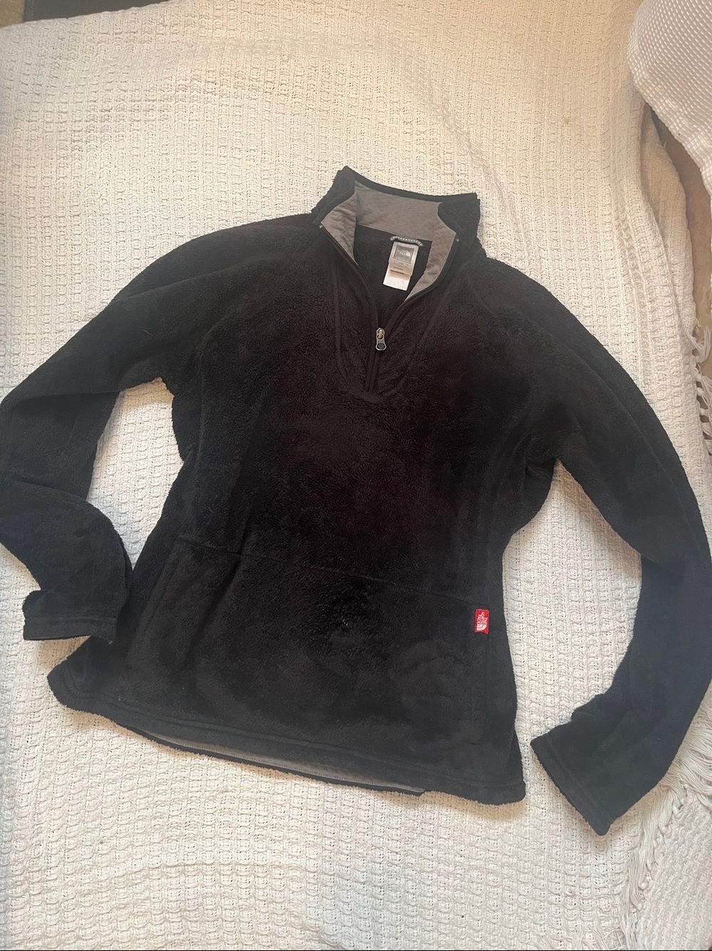 North Face black Furry Fleece Half Zip Pullover szL